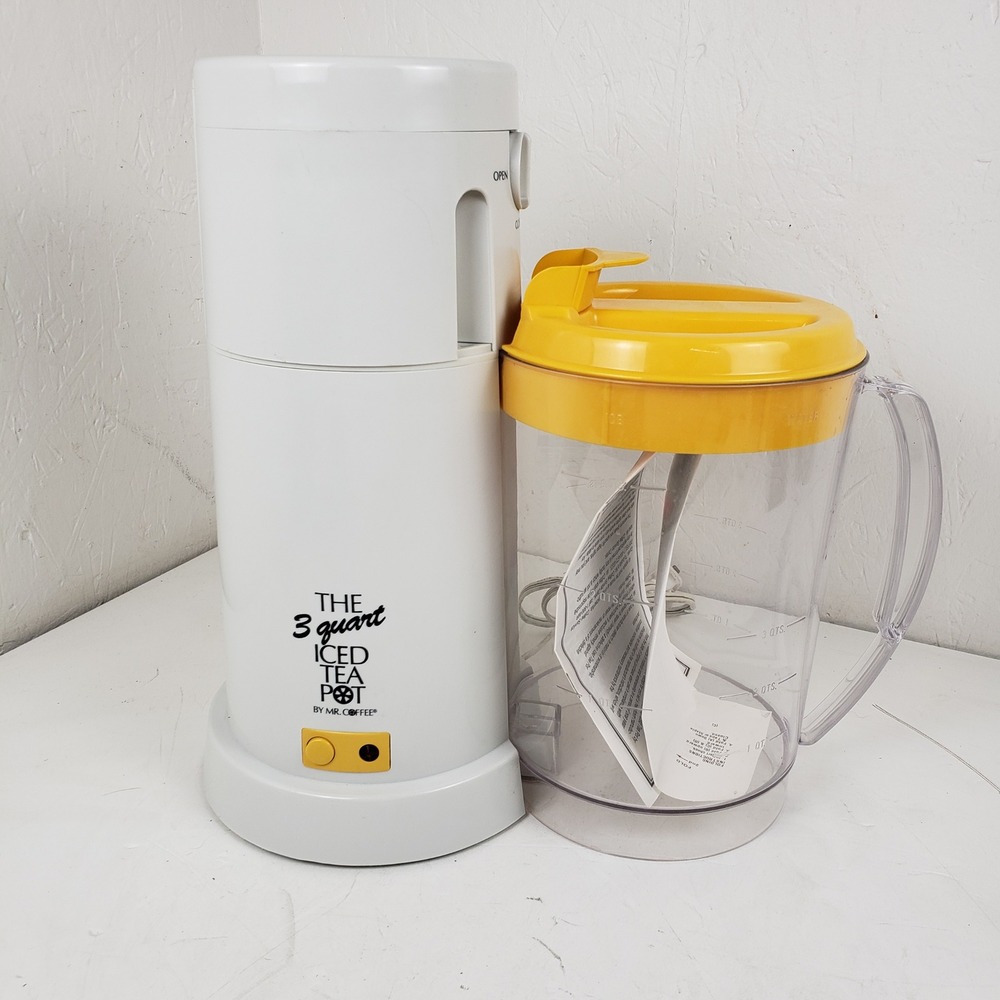 Mr. Coffee TM3.5 3 Quart Iced Tea Pot Maker White and Yellow with Pitcher